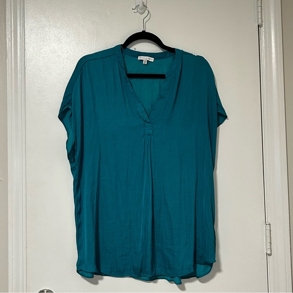 Maison D' Amelie Tops - Teal Short-Sleeve V-Neck Blouse - Women